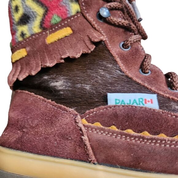 Pajar brown suede cow hair Aztec print lace up boots Sz 7 - Picture 7 of 11